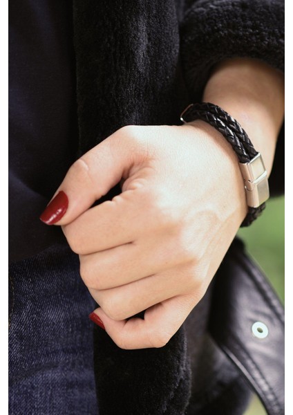 Mrhero Unisex Double Çift Örgü Hakiki Deri El Yapımı Deri Bileklik MH031 Kahverengi modelleri