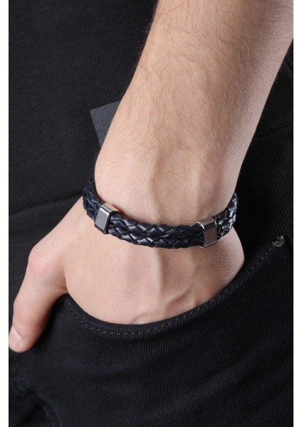 Mrhero Unisex Double Çift Örgü Hakiki Deri El Yapımı Deri Bileklik MH031 Lacivert fiyatları