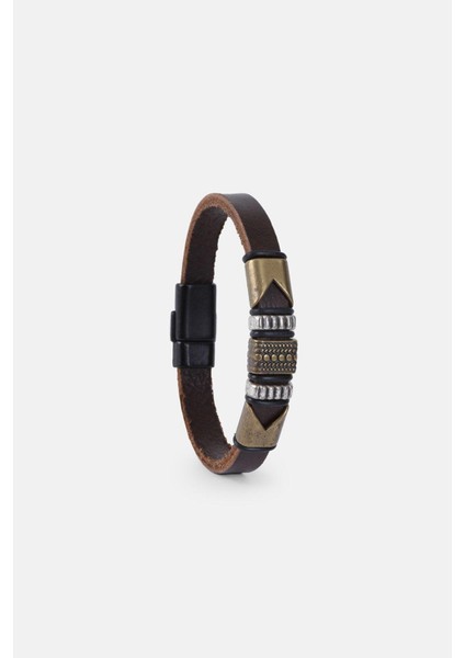 Mrhero Unisex Lacivert Metal Parçalı Hakiki Deri El Yapımı Deri Bileklik MH029 Kahverengi indirimleri