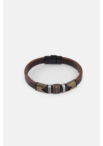 Mrhero Unisex Lacivert Metal Parçalı Hakiki Deri El Yapımı Deri Bileklik MH029 Kahverengi fırsatları