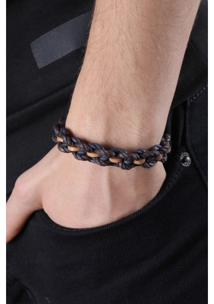 Mrhero Erkek Halat ve Hakiki Deri Karışık Örgü El Yapımı Deri Bileklik MH028 Lacivert Kahverengi fiyatları