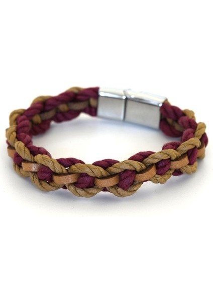 Mrhero Erkek Halat ve Hakiki Deri Karışık Örgü El Yapımı Deri Bileklik MH028 Taba Bordo indirimleri