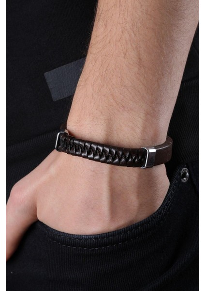 Mrhero Erkek Örgü Yılan Parçalı El Yapımı Hakiki Deri Bileklik MH027 Kahverengi fiyatları