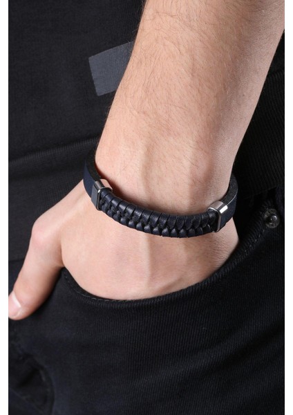 Mrhero Erkek Örgü Yılan Parçalı El Yapımı Hakiki Deri Bileklik MH027 Lacivert fiyatları