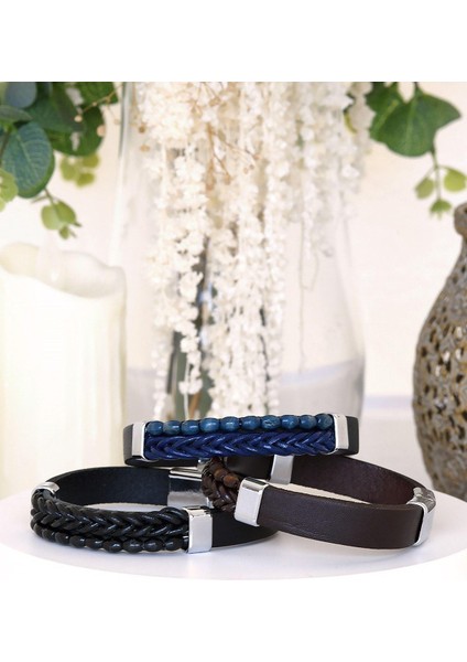 Mrhero Erkek Orta Boncuk Deri Örgü Parçalı El Yapımı Hakiki Deri Bileklik MH026 Siyah indirimleri