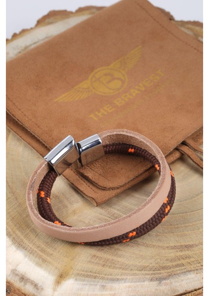 Mrhero Unisex Kahverengi Bej Rengi Düz Hakiki Deri Halatlı El Yapımı Bileklik MH022 Kahverengi