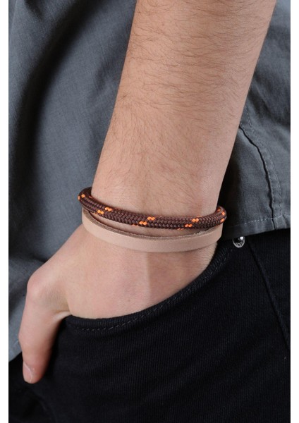 Mrhero Unisex Kahverengi Bej Rengi Düz Hakiki Deri Halatlı El Yapımı Bileklik MH022 Kahverengi fiyatları