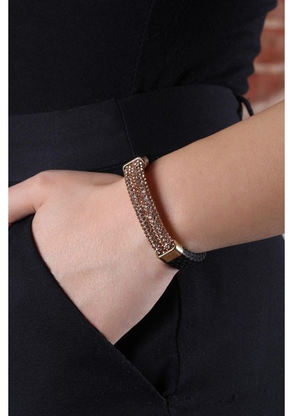 Mrhero Altın Kaplama Kristal Boncuklu Parçalı Hakiki Piton Deri Bileklik MH016 Siyah fiyatları