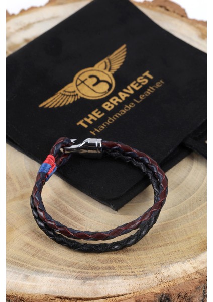 Mrhero Unisex Yeşil Kancalı Ikili Örgü El Yapımı Hakiki Deri Bileklik MH012 Çok Renkli