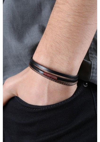 Mrhero Unısex 3'lü Orta Sırma Tek Halat El Yapımı Hakiki Deri Bileklik MH007 Siyah fiyatları