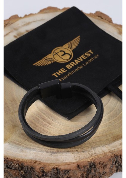 Mrhero Erkek Kırma Üçlü El Yapımı %100 Hakiki Deri Bileklik MH003 Siyah