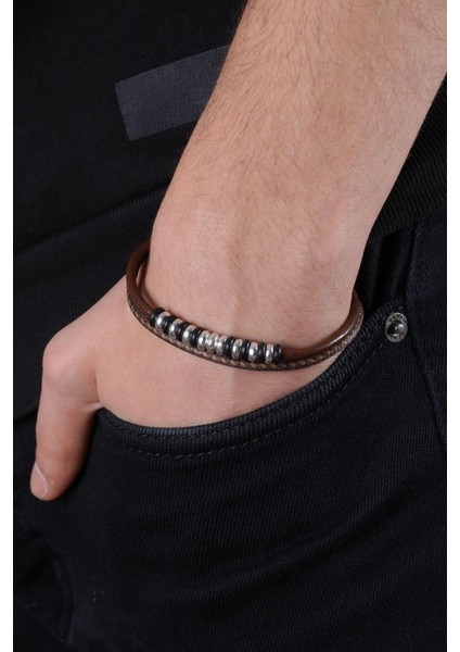 Mrhero Unisex Halat Ipli Metal Aksesuarlı El Yapımı Hakiki Deri Bileklik MH001 Sütlü Kahverengi fiyatları