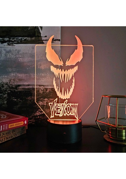 Lerad-Lazer Art Venom 3D Gece Lambası. 16 Renk+Dokunmatik ve Uzaktan Kumandalı Işık. Hediye Olarak Mükemmeldir.