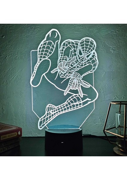 Lerad-Lazer Art Örümcek Adam (Spider-Man) 3D Gece Lambası. 16 Renk+ Dokunmatik ve Uzaktan Kumandalı Işık. Hediye Olarak Mükemmeldir.