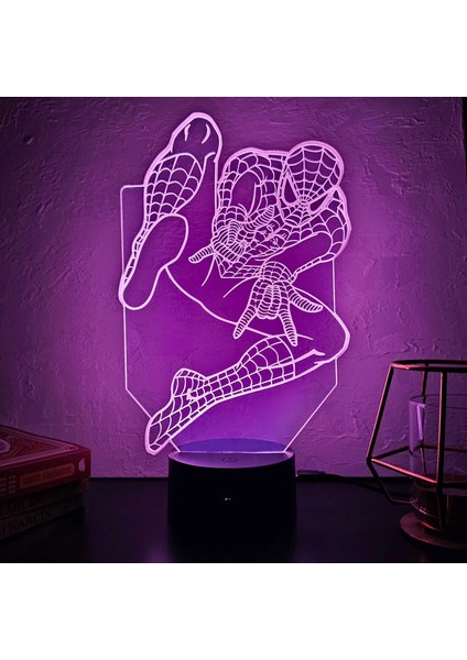 Lerad-Lazer Art Örümcek Adam (Spider-Man) 3D Gece Lambası. 16 Renk+ Dokunmatik ve Uzaktan Kumandalı Işık. Hediye Olarak Mükemmeldir.