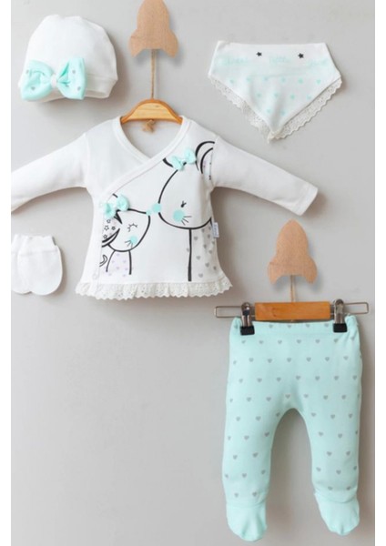 3 Ay Kız Bebek Little Mause Desen 5'li Hastane Çıkış Seti Yeşil