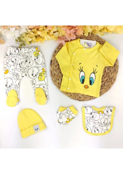 3 Ay Civciv Desen Yenidoğan 5li Hastane Çıkışı Zıbın Seti Sarı fiyatları