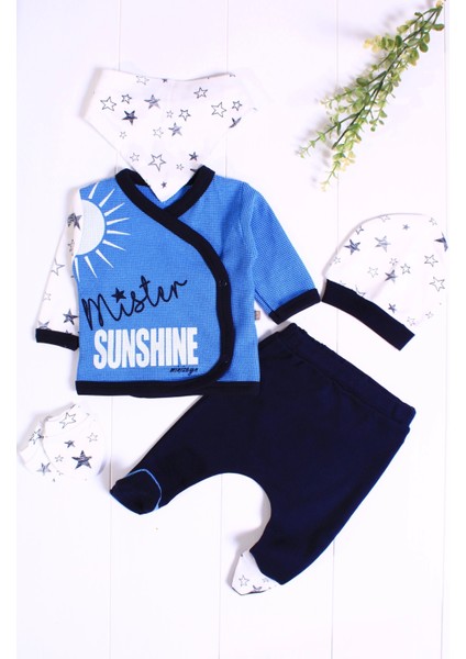 Yeni Doğan Sun Shine Desen 5'li Erkek Bebek Hastane Çıkışı Mavi