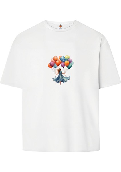 Flyballoon Unisex Çift Iplik Dokumalı Rahat Kalıp %100 Pamuk T-Shirt