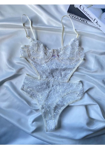 Mavi Çiçek Desenli Balenli Bodysuit