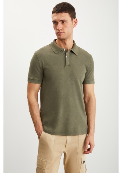 Vernon Erkek Soluk Efektli Haki Polo Yaka T-Shirt modelleri