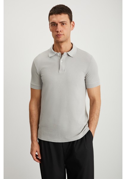 Vernon Erkek Soluk Efektli Gri Polo Yaka T-Shirt