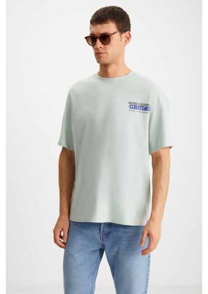 Kaisen Erkek Pamuk kısa Kol Baskılı Regular Fit Yeşil T-Shirt modelleri