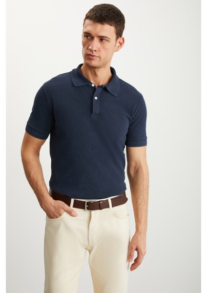 Vernon Erkek Soluk Efektli Lacivert Polo Yaka T-Shirt fiyatları