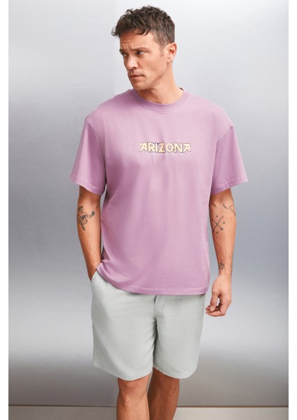 Kaisen Erkek Pamuk kısa Kol Baskılı Regular Fit Mürdüm T-Shirt fiyatları
