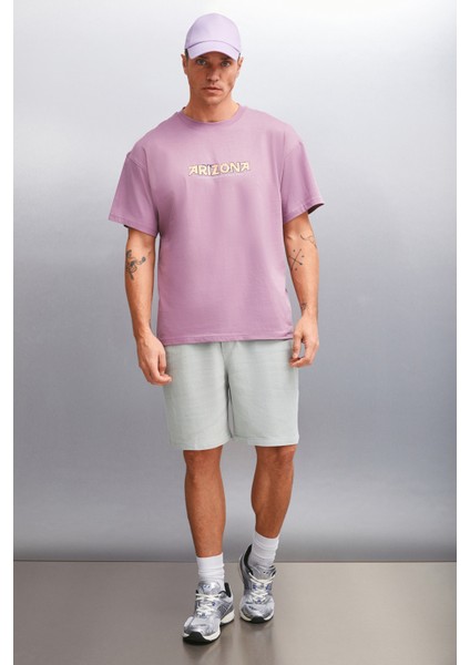Kaisen Erkek Pamuk kısa Kol Baskılı Regular Fit Mürdüm T-Shirt modelleri
