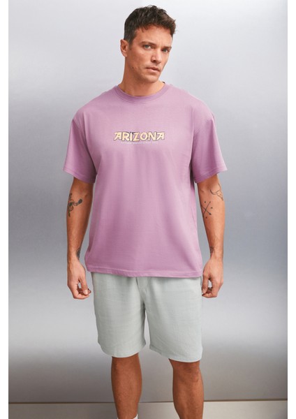 Kaisen Erkek Pamuk kısa Kol Baskılı Regular Fit Mürdüm T-Shirt fırsatları
