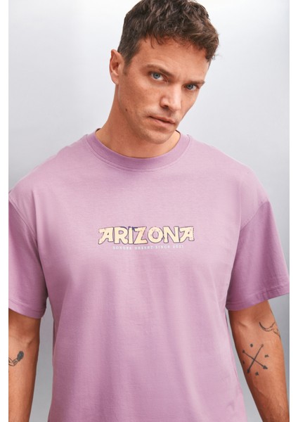 Kaisen Erkek Pamuk kısa Kol Baskılı Regular Fit Mürdüm T-Shirt indirimleri