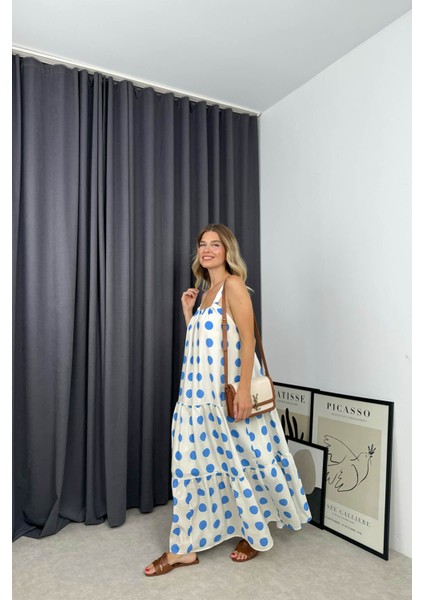 Mavi Beyaz Askılı Puantiyeli Elbise fiyatları