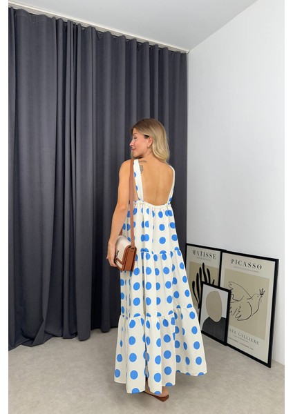 Mavi Beyaz Askılı Puantiyeli Elbise fırsatları