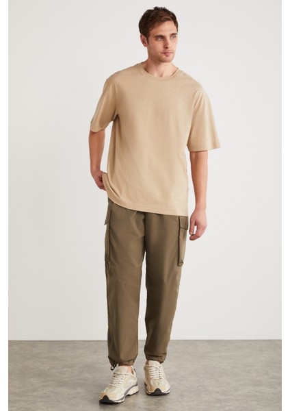 Fletcher Erkek Oversize Keten Karışımlı Bej T-Shirt fiyatları