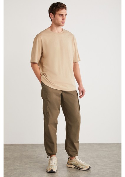 Fletcher Erkek Oversize Keten Karışımlı Bej T-Shirt fırsatları