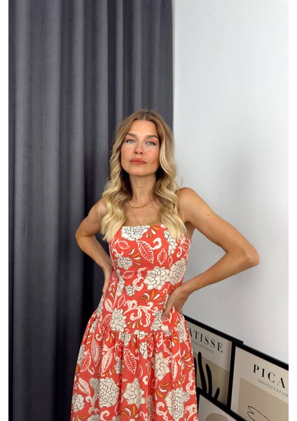 Somon Beyaz Çiçekli Askılı Elbise fiyatları