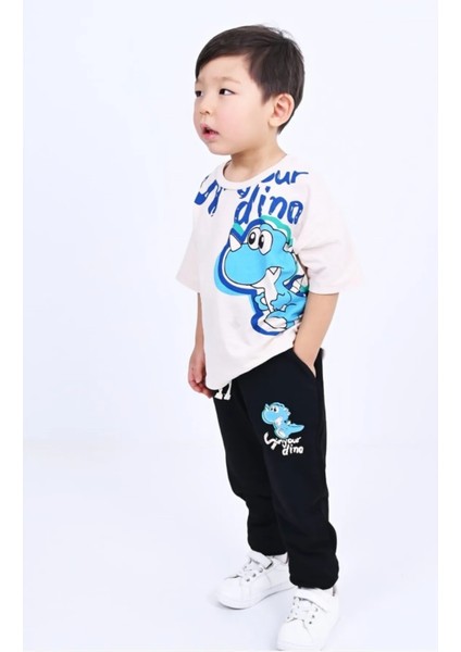 Isteks 'sinyor Dino'' Baskılı 2'li Takım Tshirt ve Eşofman Krem Rengi 1-5yaş