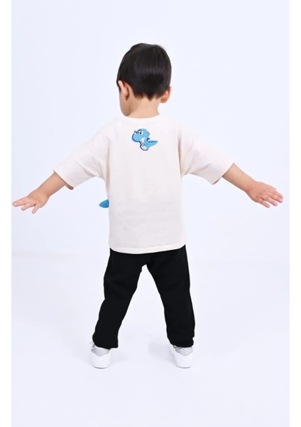 Isteks 'sinyor Dino'' Baskılı 2'li Takım Tshirt ve Eşofman Krem Rengi 1-5yaş