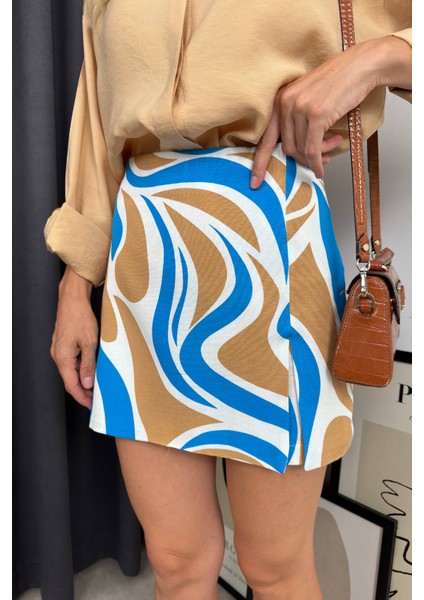 Bej Mavi Desenli Şort Etek fiyatları