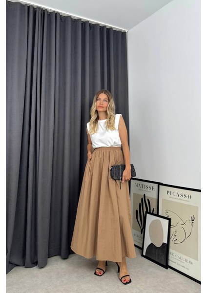 Camel Beli Lastikli Etek modelleri