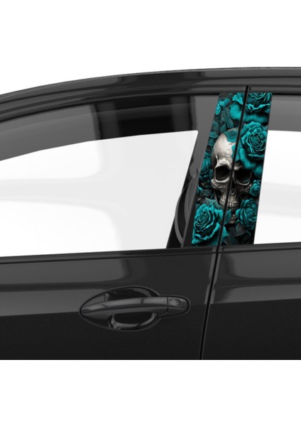 Letbil Reklam Araba Etiketleri, Tuning Kaplama, Direk Folyosu - Mavi Gül Kuru Kafa, Turquoise Skull