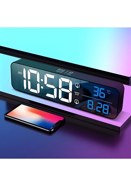 HD LED Ekranlı Aynalı Elektronik Saat Sıcaklık Tarih Dijital Masa Saati