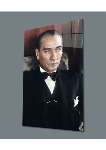 Atatürk Dikey Cam Tablo Hediyelik Büyük Tablo Ev Ofis Dekoru