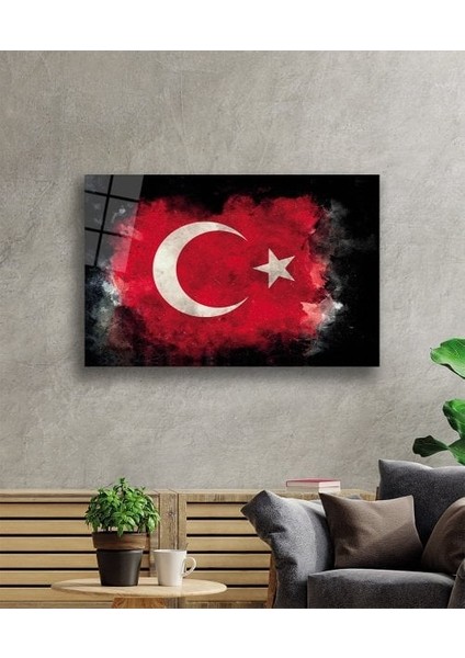Siyah Fonlu Türk Bayrağı Ay Yıldız Cam Siyah Fon Black Background Turkish Flag Crescent And Star Glass Wall Art
