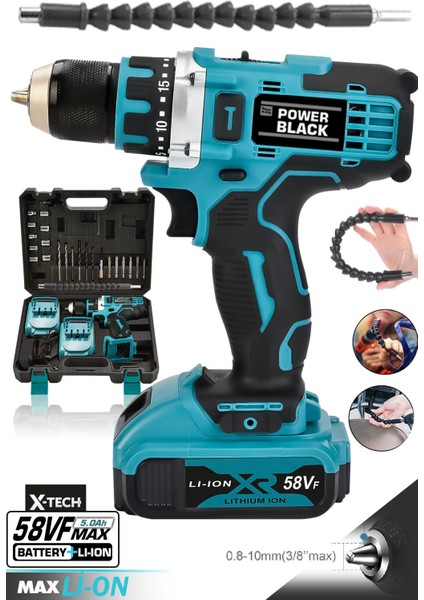 5.5 - 5.9 Ah Pro-Xxc-Line Germany Technology Çift Akülü Şarjlı Matkap 24 Parça 58 Vf 5 Ah Powerblac
