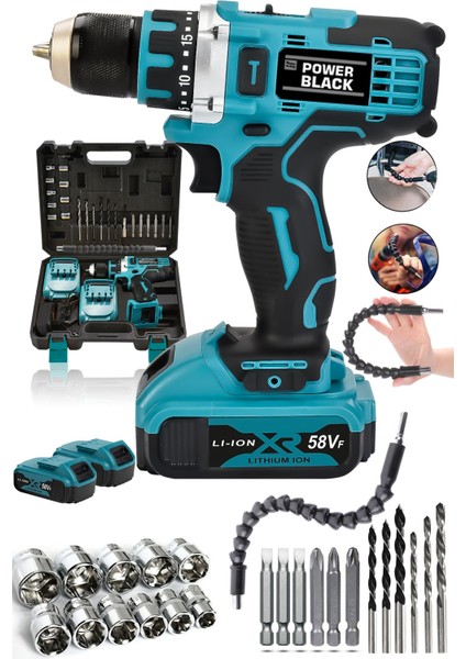 5.5 - 5.9 Ah Pro-Xxc-Line Germany Technology Çift Akülü Şarjlı Matkap 24 Parça 58 Vf 5 Ah Powerblac