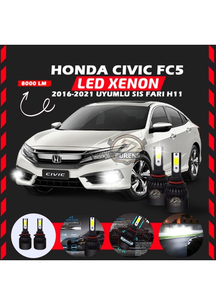 Honda Civic Fc5 2016-2021 Sis Farı Uyumlu Şimşek Etkili LED Xenon Light Series H11