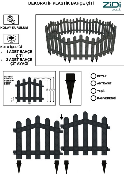 Dekoratif Plastik Bahçe ve Peyzaj Çiti 1 Adet Çit (Y: 50 cm / G: 55 Cm) Toprak Ayaklı