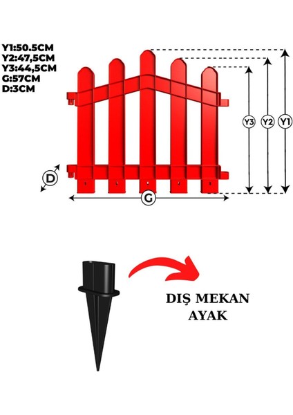 Dekoratif Plastik Bahçe ve Peyzaj Çiti 1 Adet Çit (Y: 50 cm / G: 55 Cm) Toprak Ayaklı